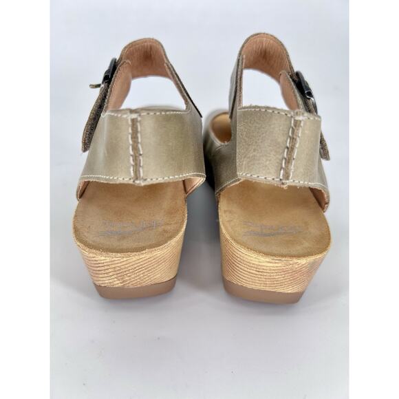 Dansko Burnished Khaki Green Calf Leather Sz 41 (US 9.5-10) Wedge Sandals Tiana - Picture 4 of 14